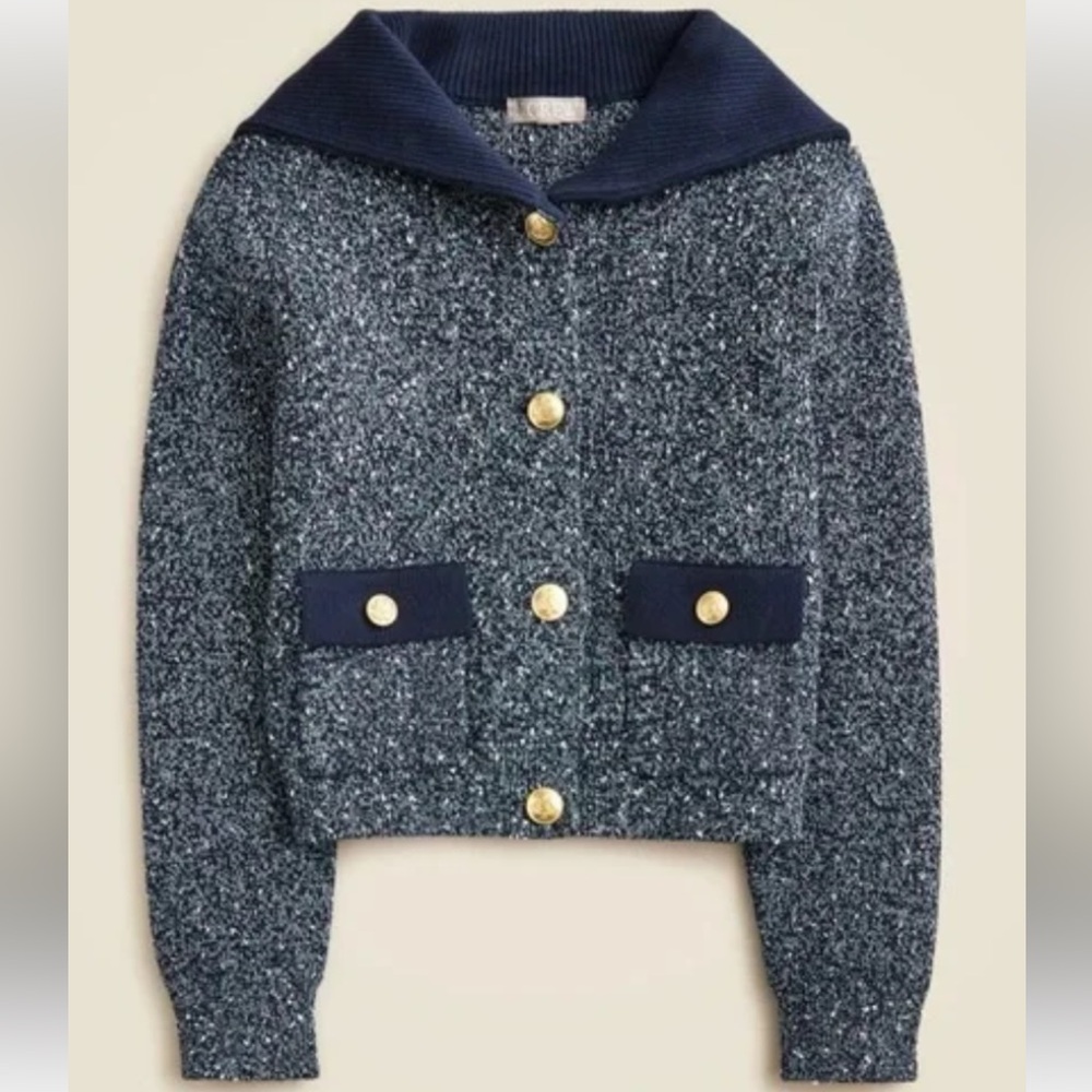 NWT J Crew Women’s Navy Blue Marled Sailor Cardigan Sweater Small S Nautical NEW
